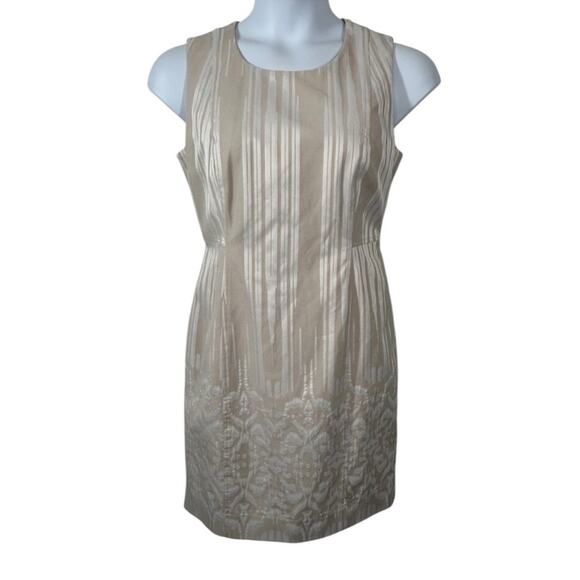 Calvin Klein Sheath Midi Dress Beige White Ombre Shadow Pattern Size 10 - Picture 2 of 13